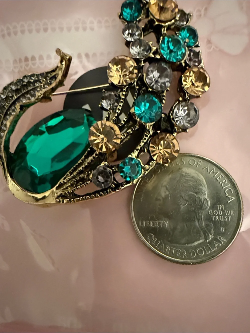 Gold-Tone Emerald Green & Multicolor Crystal Floral Brooch - Women Jewelry